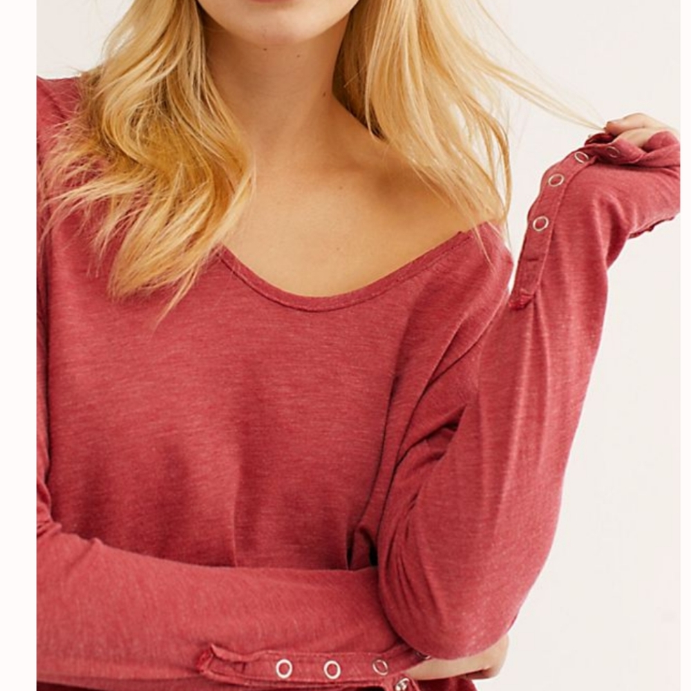 NWT Free People Sienna Snap Long Sleeve Top - Picture 1 of 8